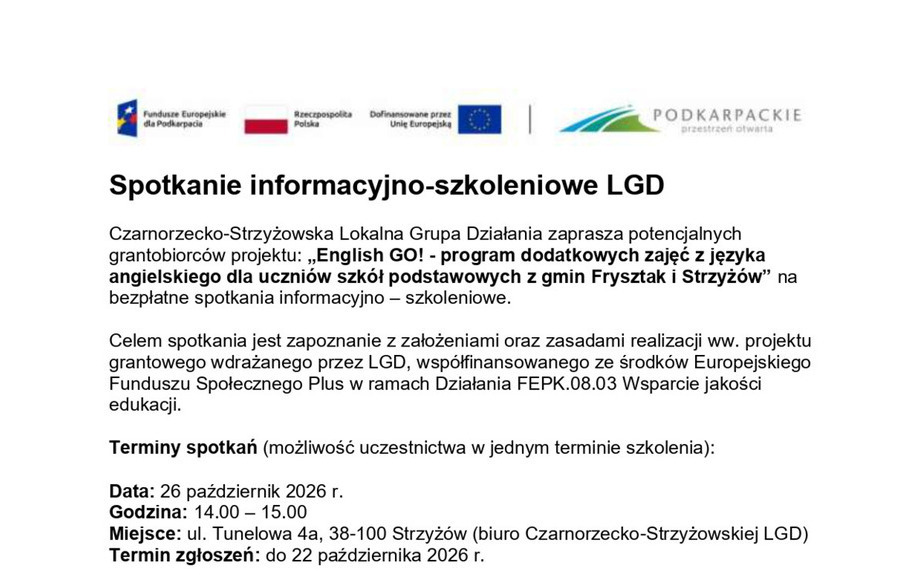 Zdjęcie do Spotkania informacyjno - szkoleniowe LGD